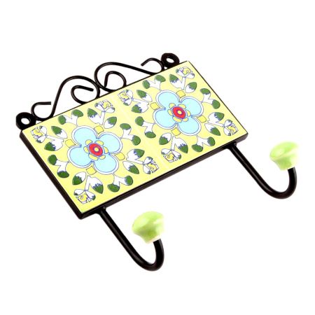 Yellow Turquoise Ceramic Floral Tiles Hooks